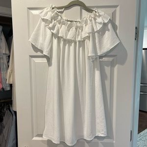 NWT White Off the Should Ruffle Dress